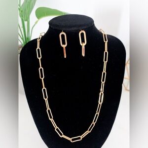 18K Gold plates Stainless Steel paperclip earring and necklace set